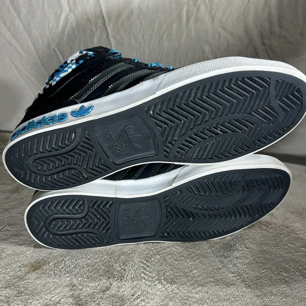 Adidas Originals Black Blue Woven Checkerboard High Top Sneakers Mens Size 10